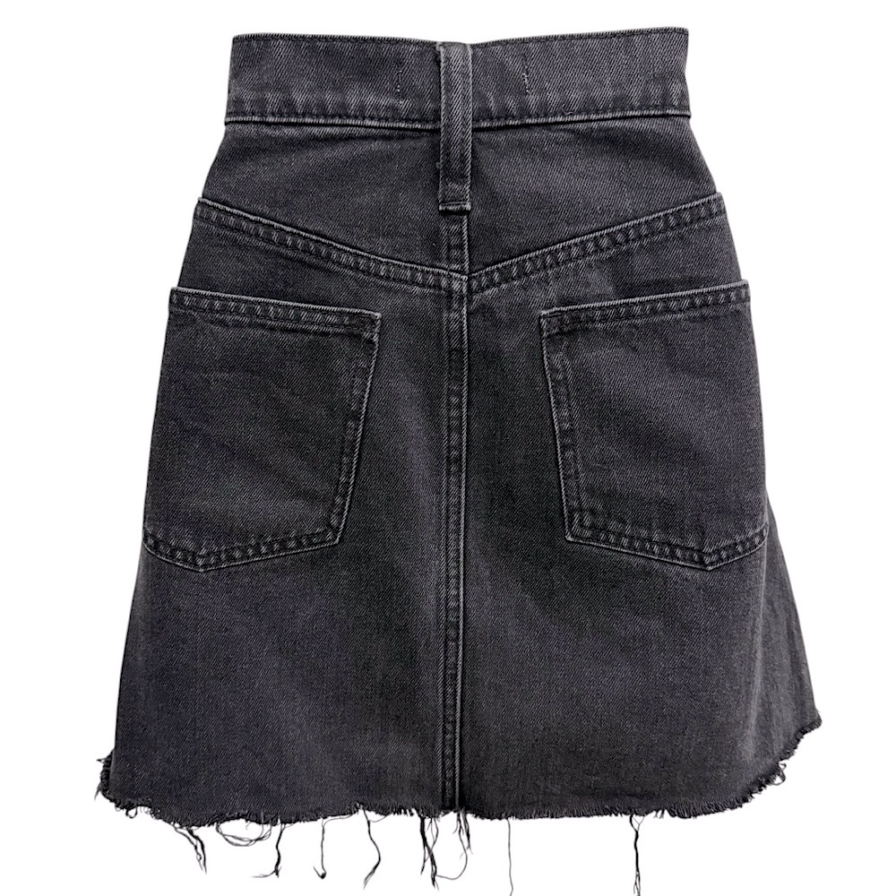 Madewell Frisco 70’s High Rise Black Wash Raw Hem A-Line Denim Mini Skirt 27 - Picture 7 of 12